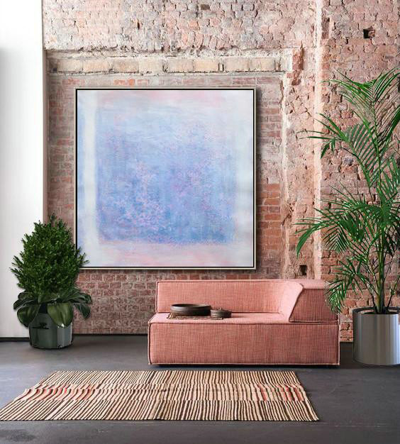 Oversized Contemporary Painting,Abstract Painting For Home,Blue,Pink,White,Gray - Click Image to Close